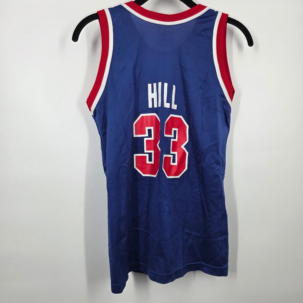 VTG 90s Champion Jersey L 14 16 Blue Mesh Grant Hill Detroit Pistons 33 - Picture 5 of 5